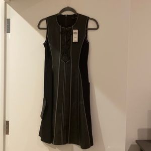 NEW BCBG MAXAZRIA JOLEE SLEEVELESS BLACK FAUX-LEATHER Lace Up DRESS Xxs